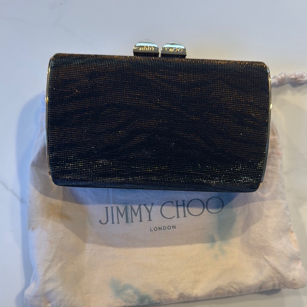 Jimmy Choo Black Sparkle Minaudière Clutch